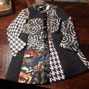 Black and White Houndstooth Swirl Fitted Jacket